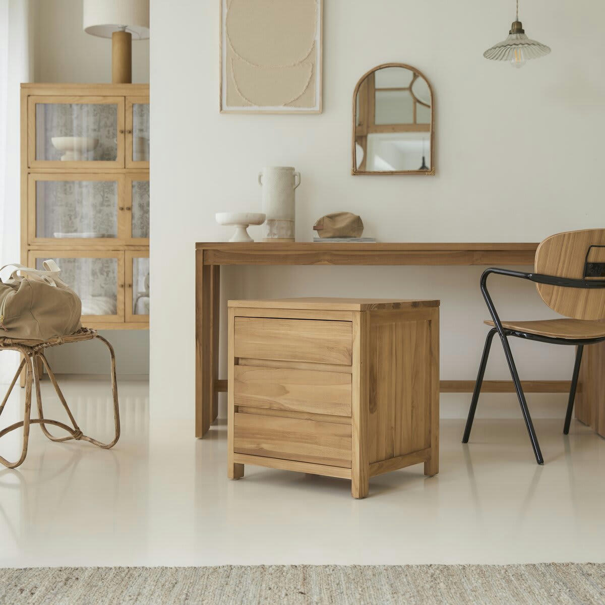 EDEN - Bureau en teck massif avec caisson de rangement