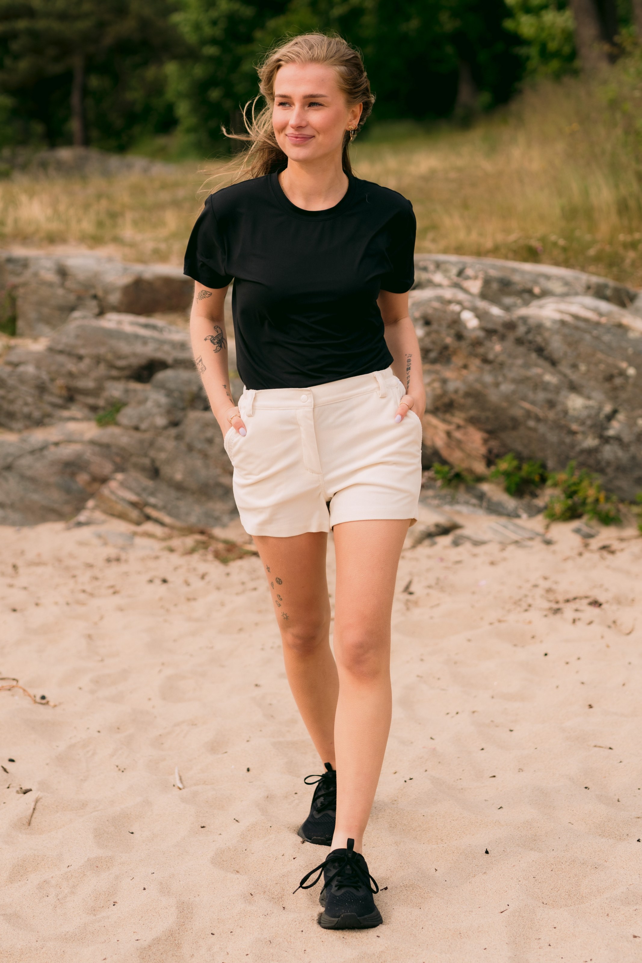 Havsand cord slim kort shorts