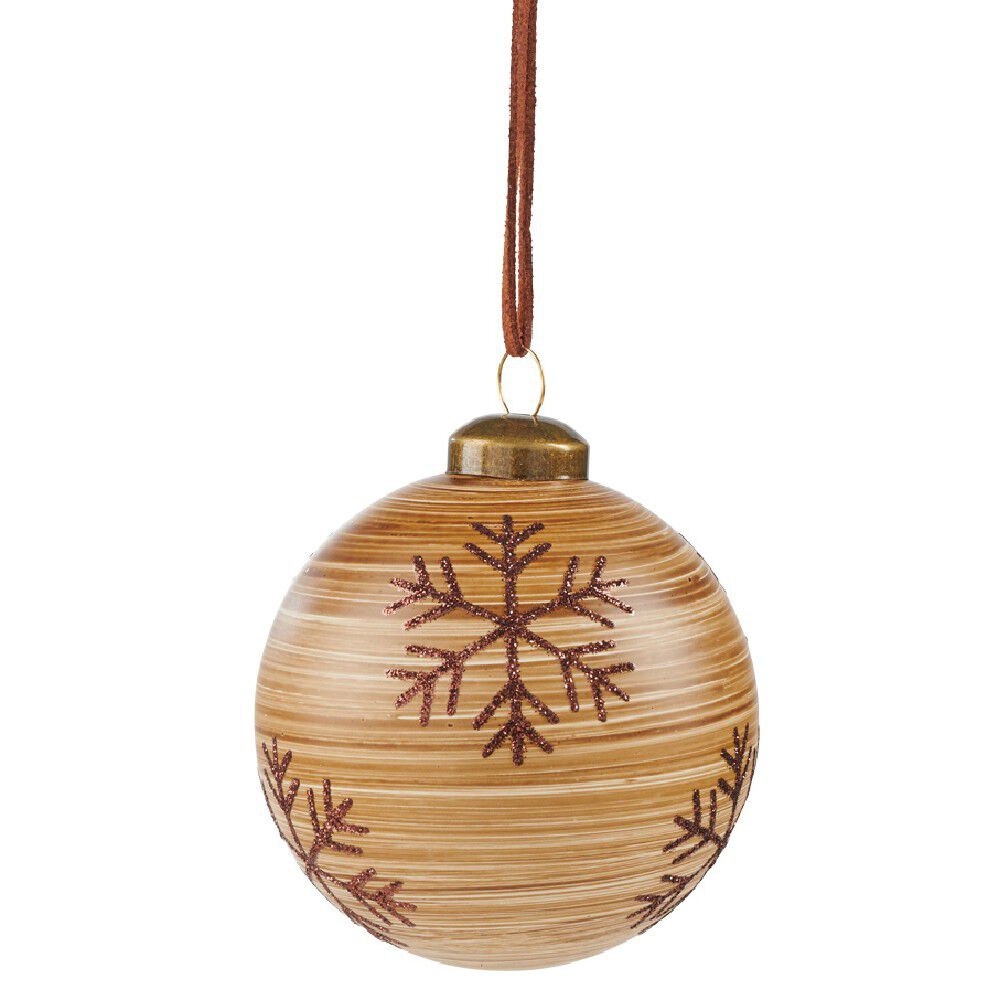 Boule de No&euml;l en verre effet bois motif flocon de neige
