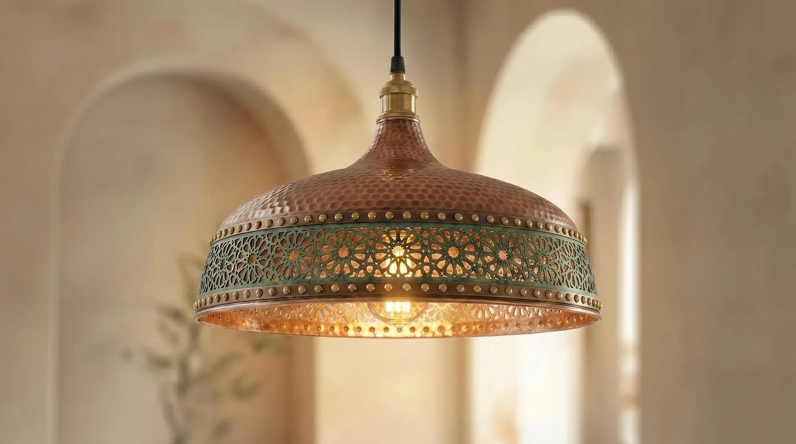 Handmade Copper Pendant Light, Rustic Industrial Ceiling Lamp