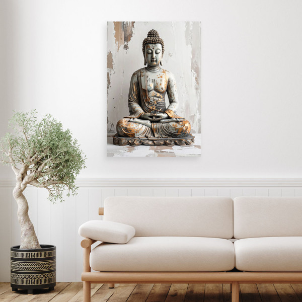 Obraz do salonu sypialni biura gabinetu, Budda Zen Spa na szarym tle 20x30