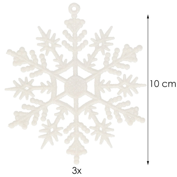 Zawieszka na choinkę śnieżynki 3 szt. 10,5 cm biały brokat