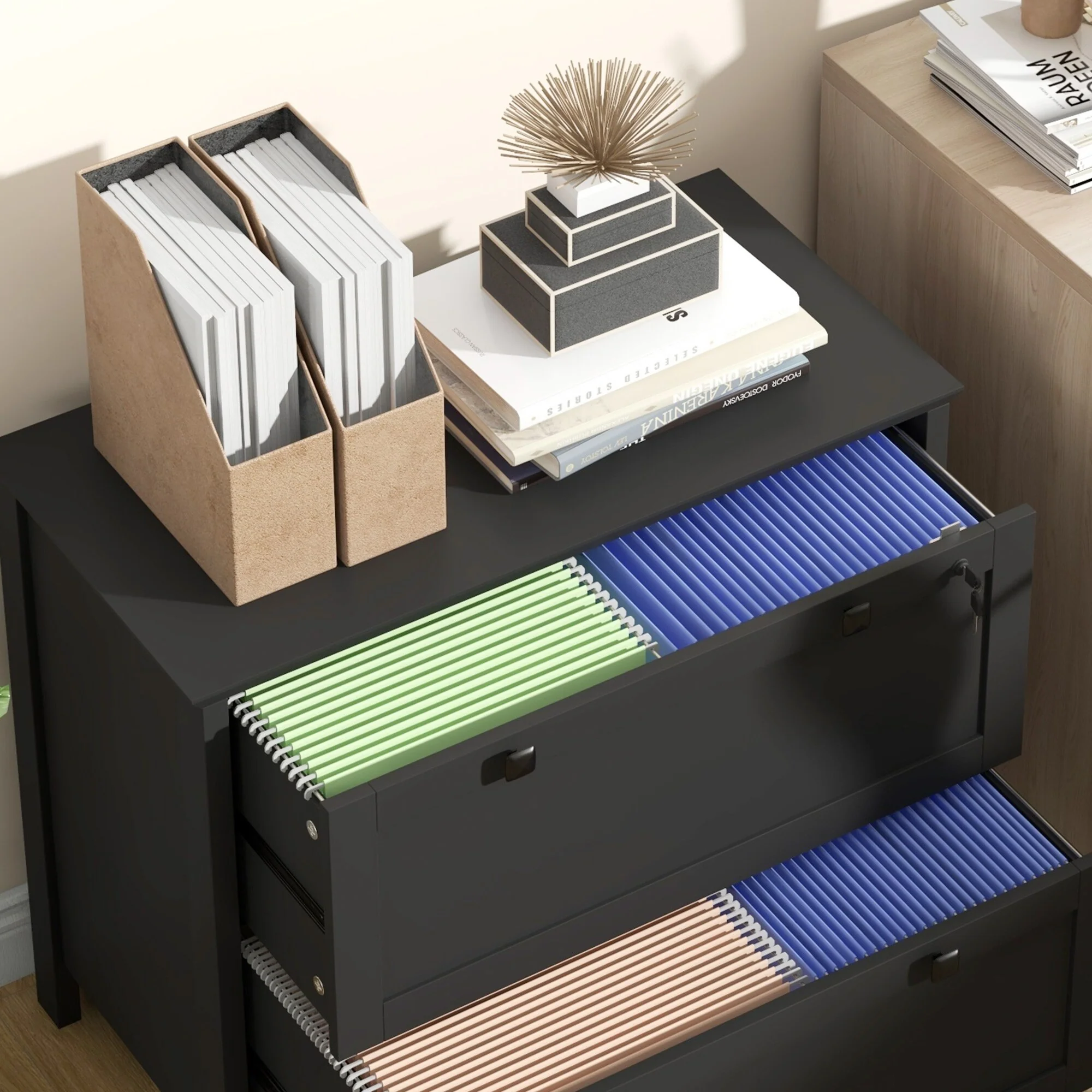 2 Drawer File Cabinet with Lock, Lateral Filing Cabinet with Keys and Adjustable Hanging Bar for Letter