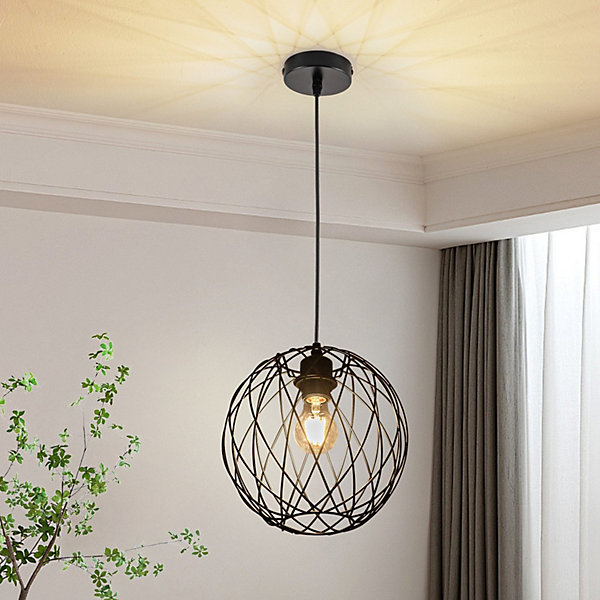 NETTLIFE Lampe suspendue noire ronde - Lampe suspendue vintage E27 Lampe suspendue rétro industrielle lampe de table
