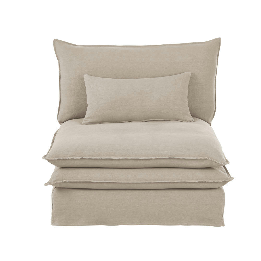 Pompei - Chauffeuse pour canapé modulable 1 place en lin supérieur beige