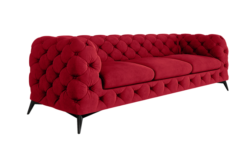 Ropez Chelsea sofa 3 pikowana czerwona nogi czarny mat