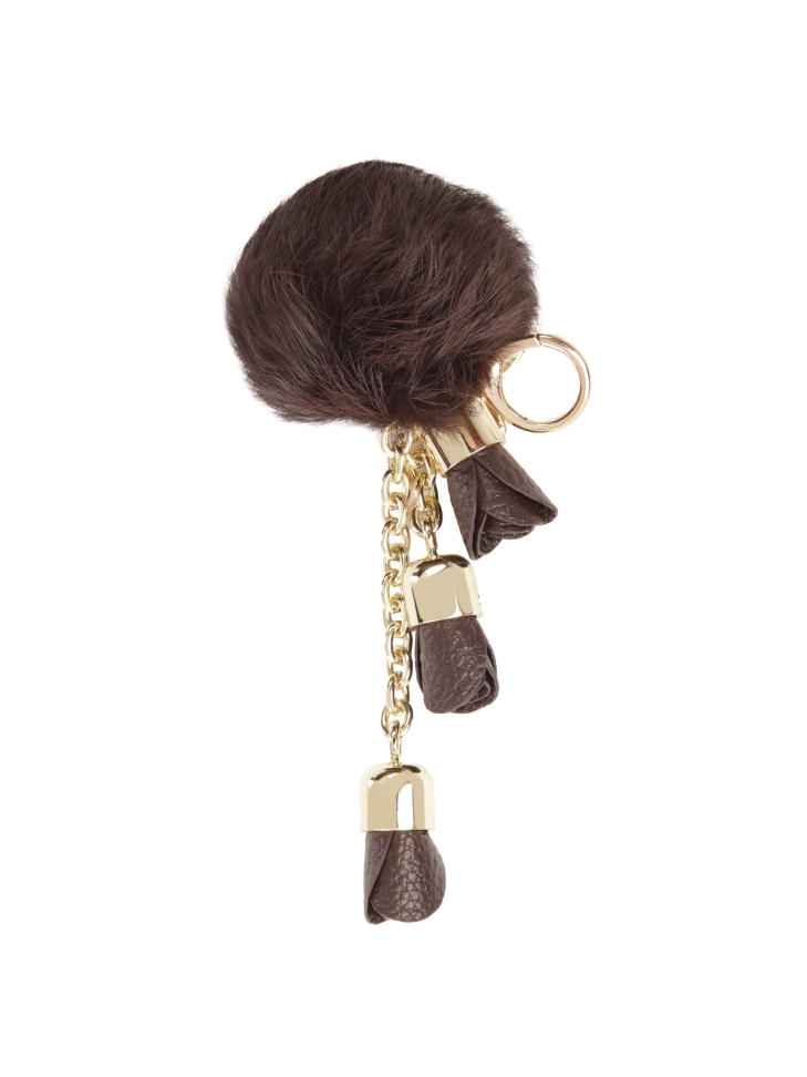 Brown key ring with pom-pom