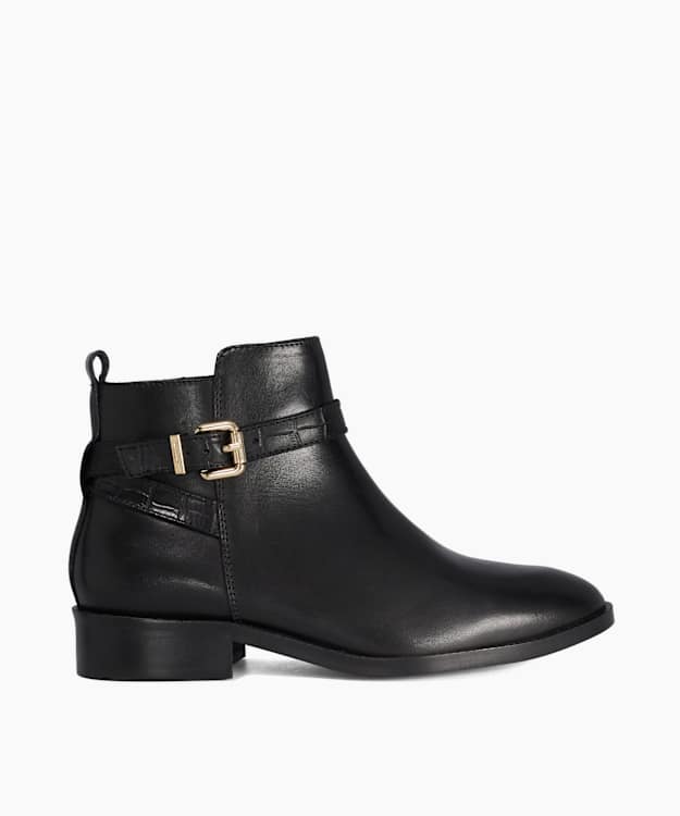 Princes Black - Leather Buckle-Detail Ankle Boots