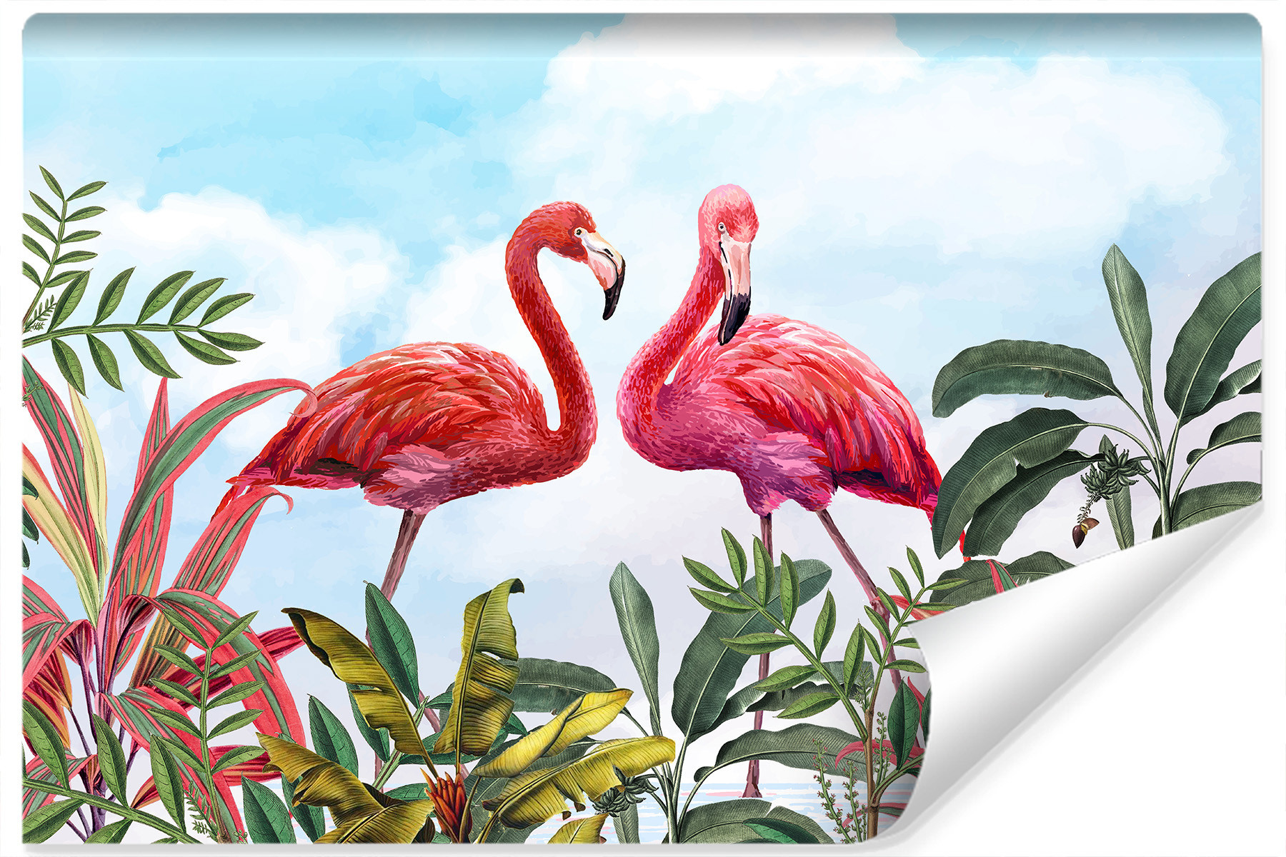 Fototapeta Do Salonu Flamingi LIŚCIE Niebo 90x60cm