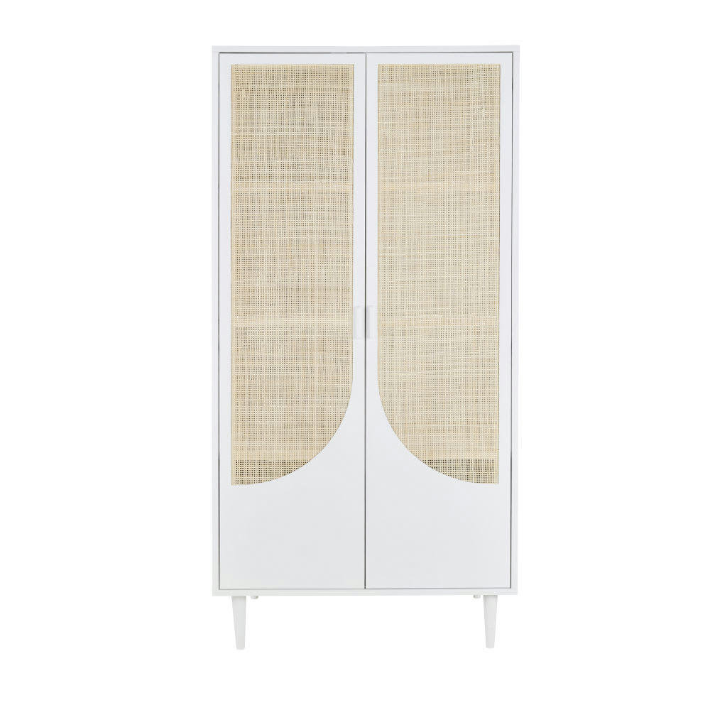 Lagos - Dressing 2 portes battantes blanc cannage en rotin beige