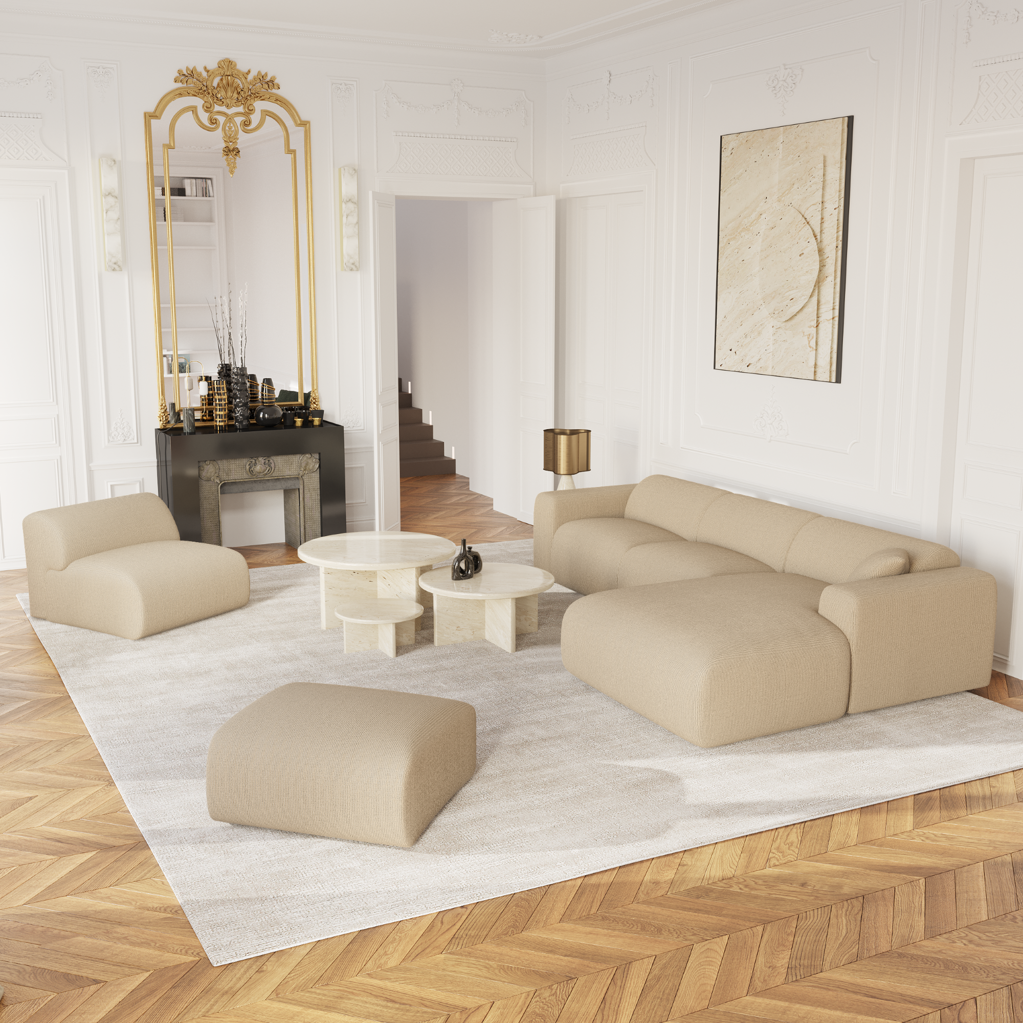 Rechte hoekbanken MYRA 5 personen Corduroy Beige