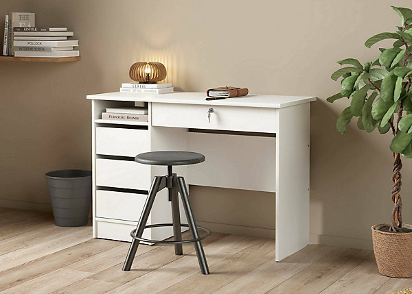 Bureau Franklin, Pupitre polyvalent, Table de bureau pour PC, Plan de travail, 109x49 h76 cm, Blanc