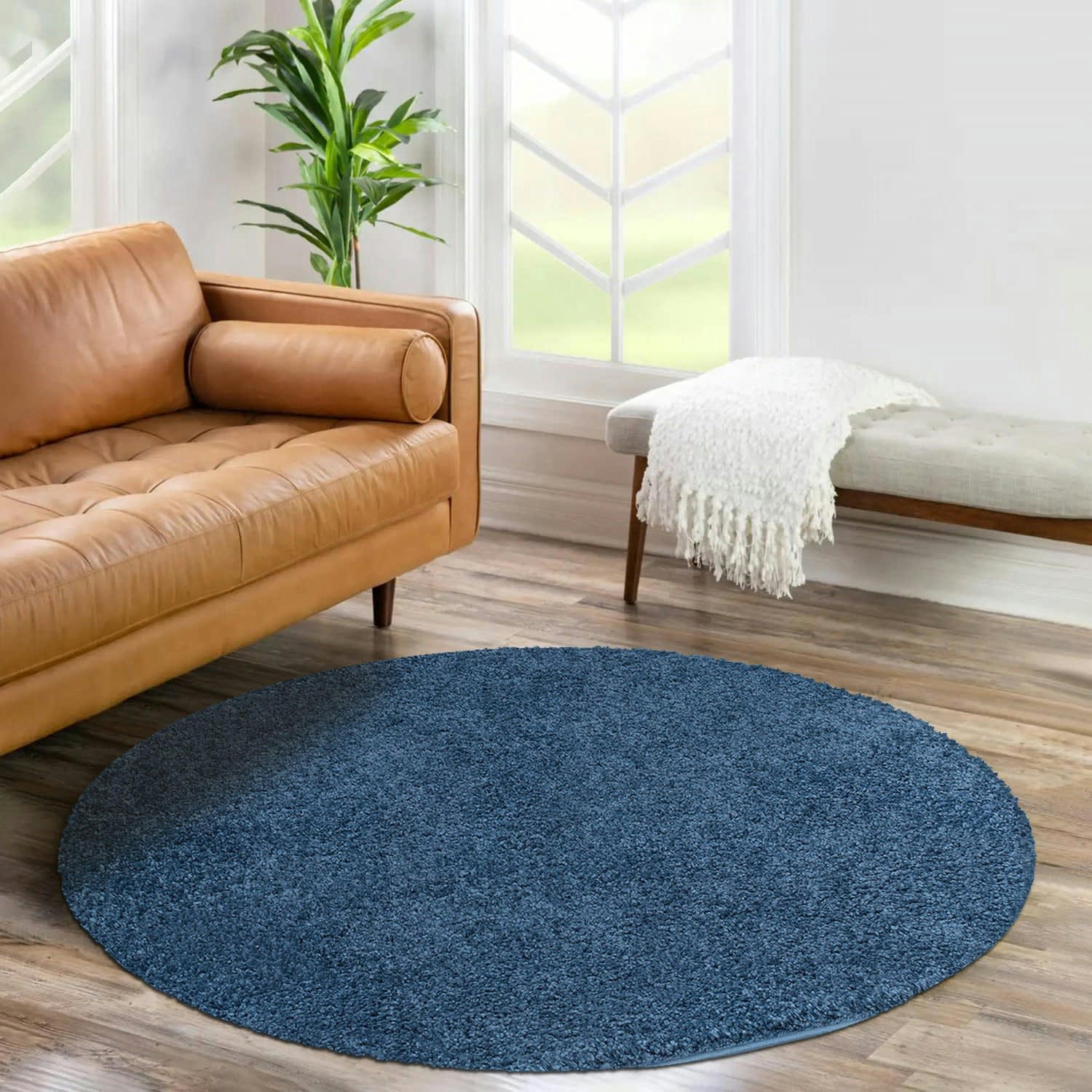 SOFTY - Tapis à poils longs rond SOFTY bleu 80x80cm