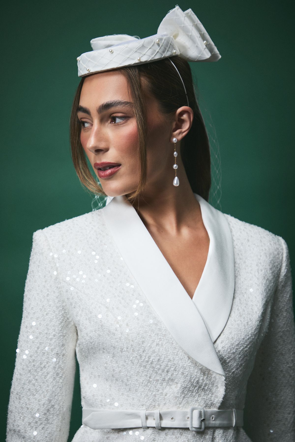 Coast Lisa Tan Boucle Sequin Fitted Jacket With Belt
