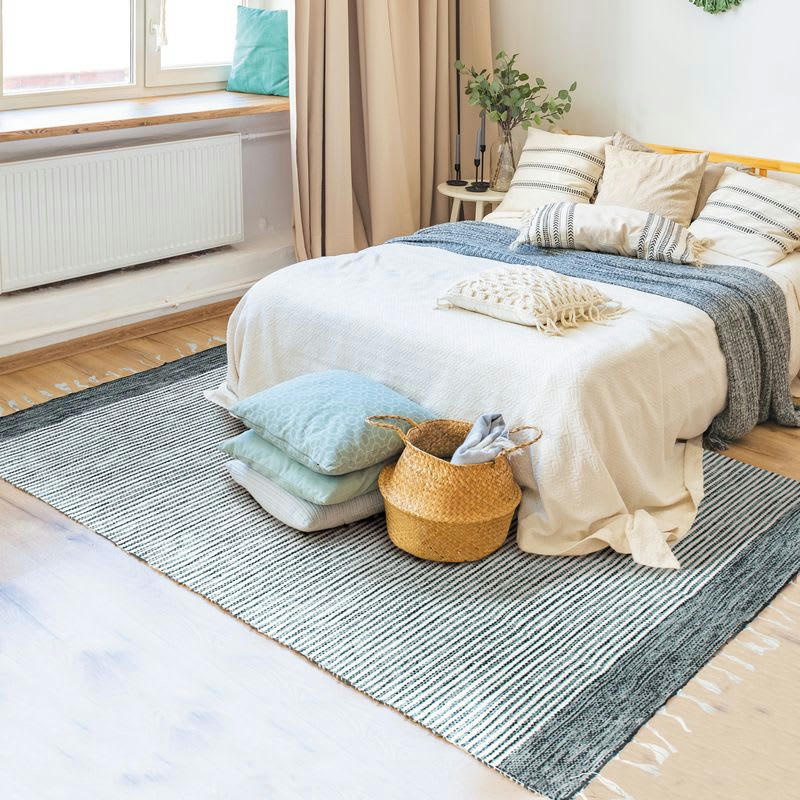 TERRA - Tapis 100% coton bandes gris-blanc 160x230