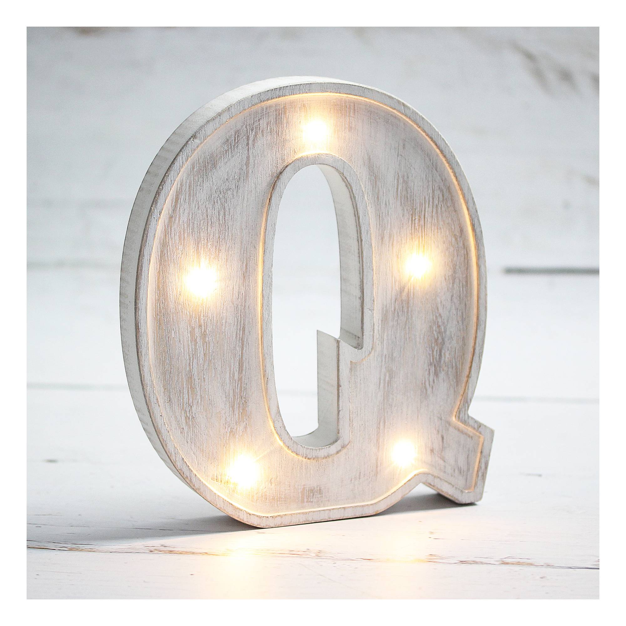 White-Washed Wooden LED Letter Q 21cm