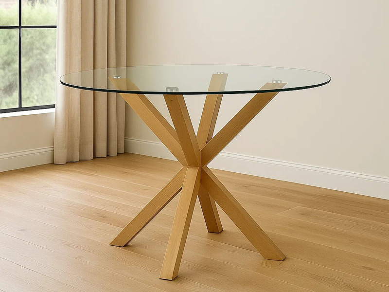 Stół okrągły Legno 119 cm ze szklanym blatem