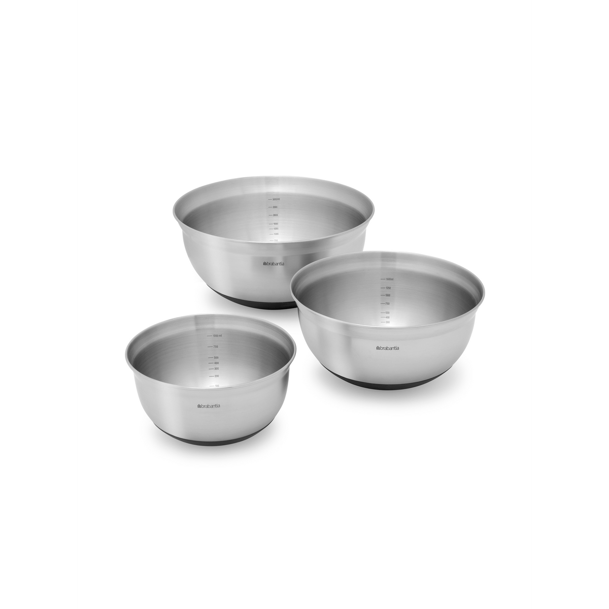 Brabantia Profile Mengkommenset met antislip bodem, 1,0 liter, 1,6 liter, 3,0 liter - Matt Steel
