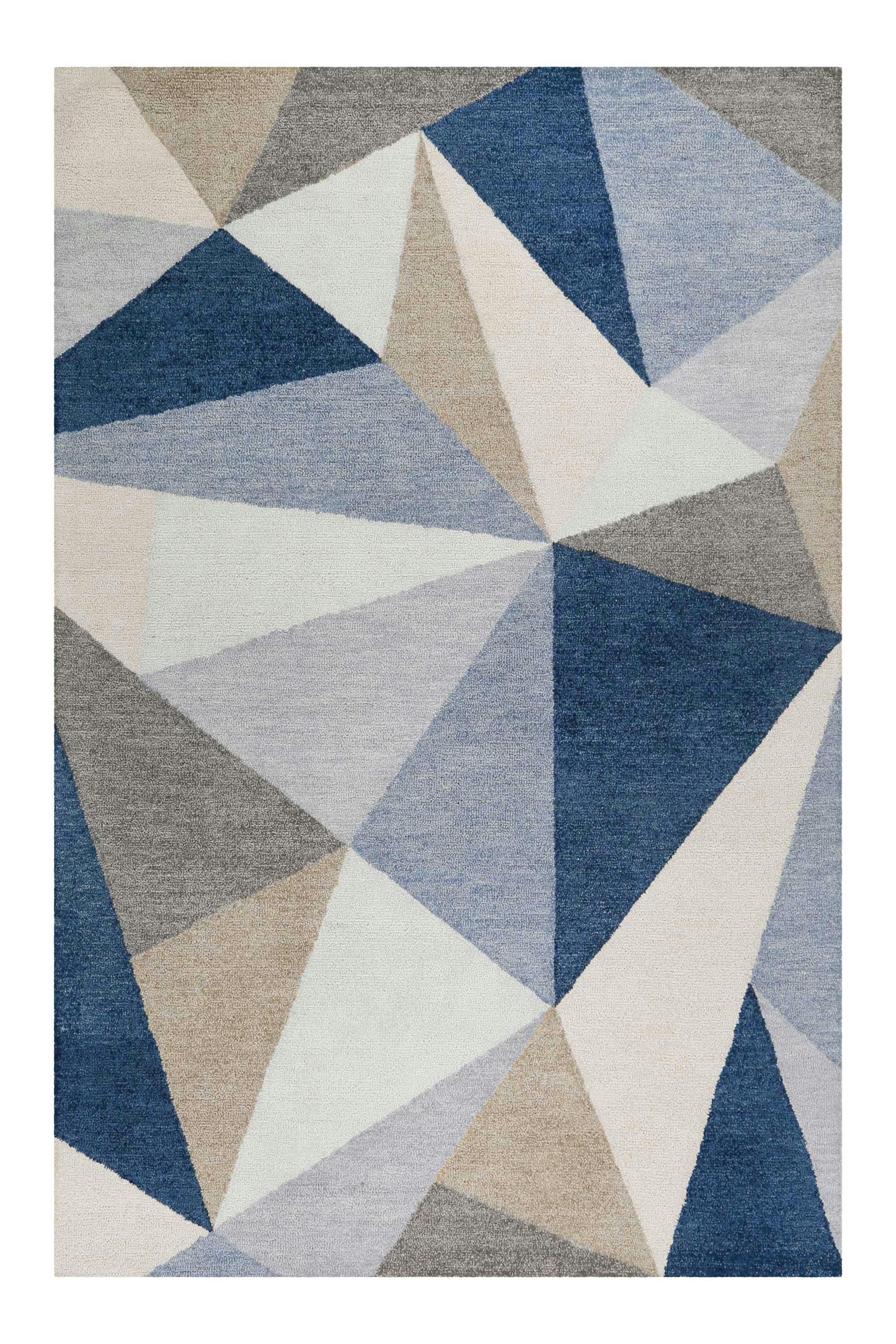 NEXT TIME - Tapis graphique à poil ras tons de bleu et gris 70x140