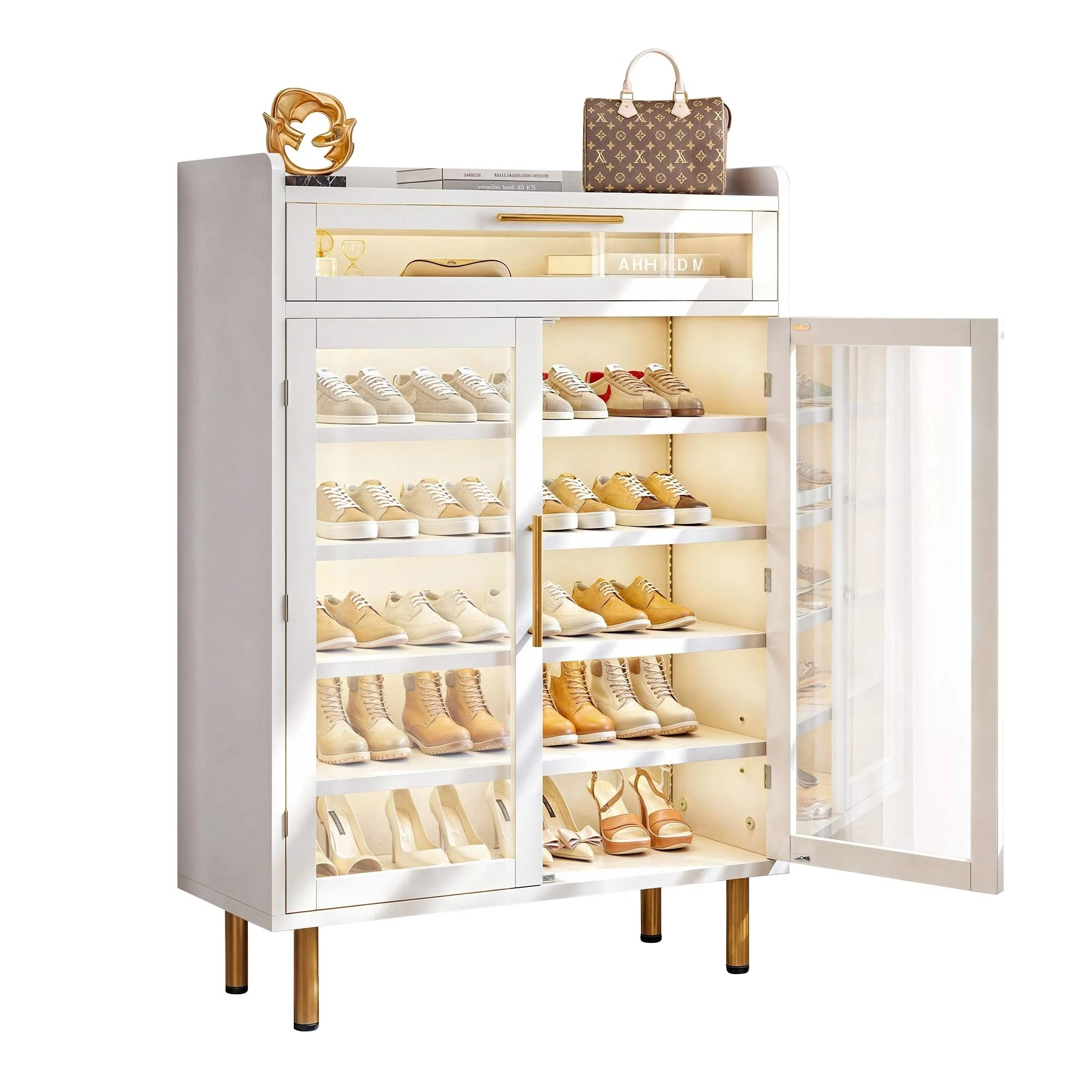 Moasis 22 Pairs Shoe Storage Cabinet with Door & LED Lights, 6-Tier Shoes Rack for Entryway