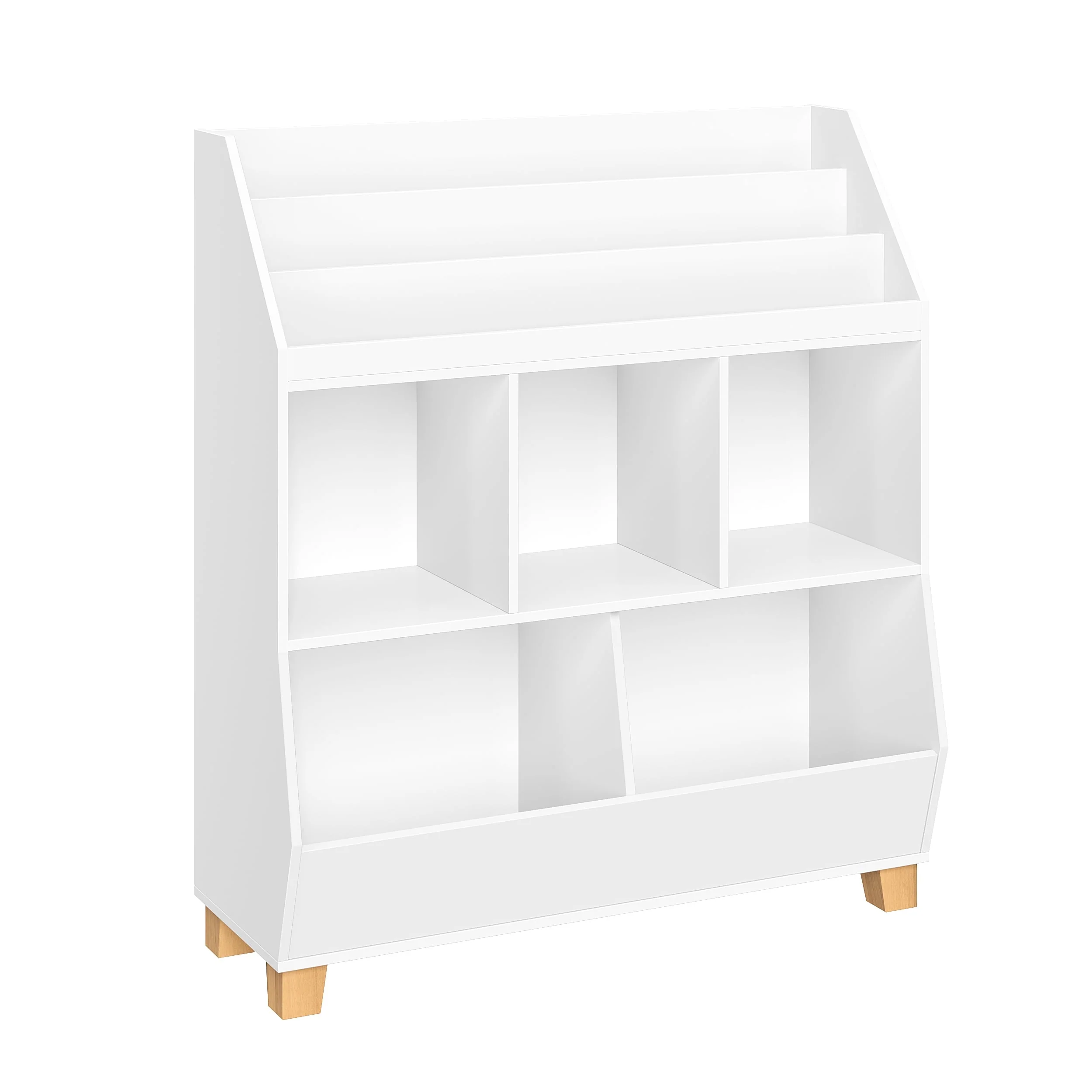RiverRidge Kids Catch-All 35in Toy Organizer with Cubby Storage, Toy Storage Bins and Bookshelf - White