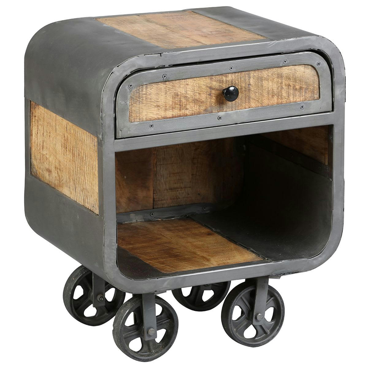 EDWIN - Chevet  1 tiroir acier et bois massif