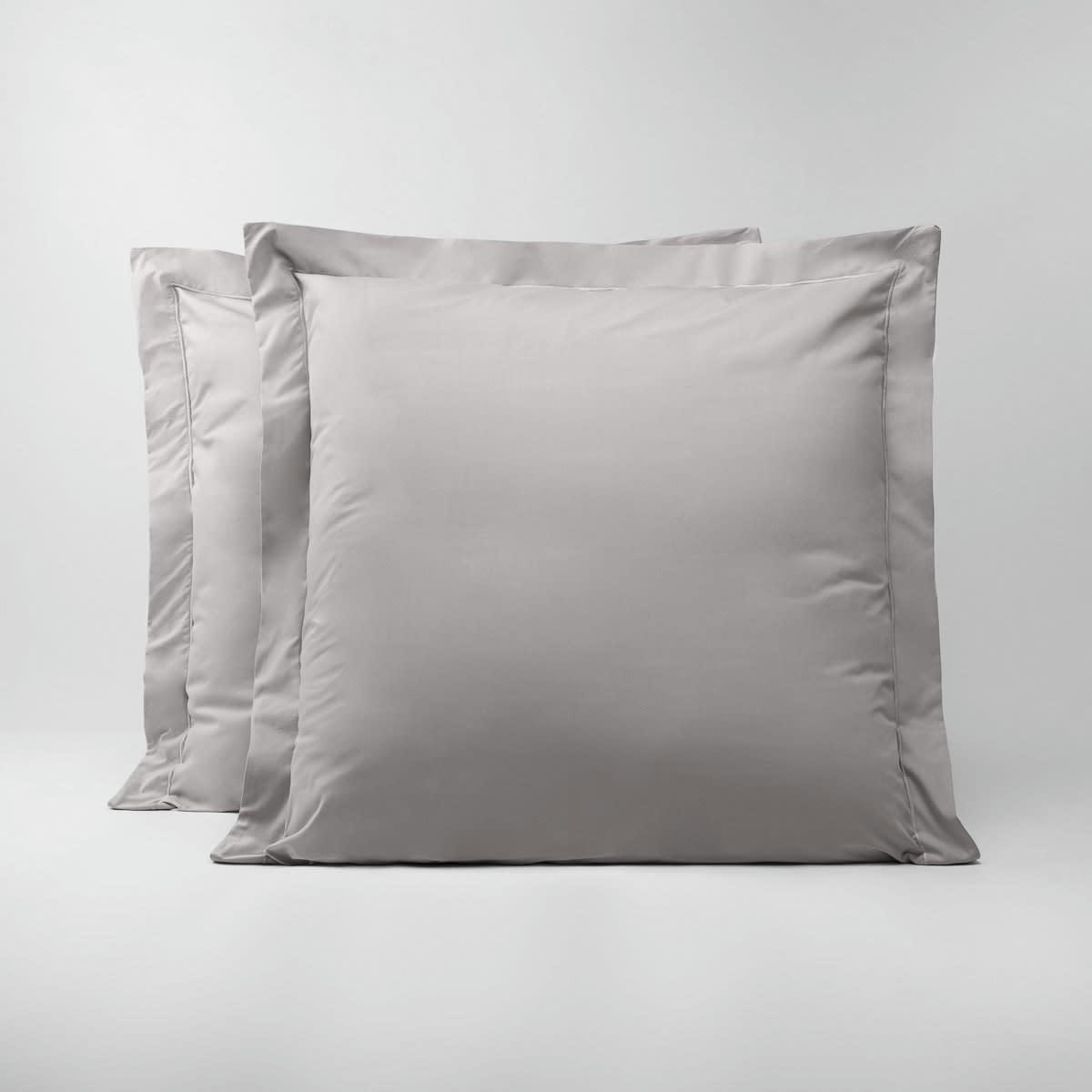 - Lot de 2 taies d'oreillers en percale de coton gris clair 50x70 cm
