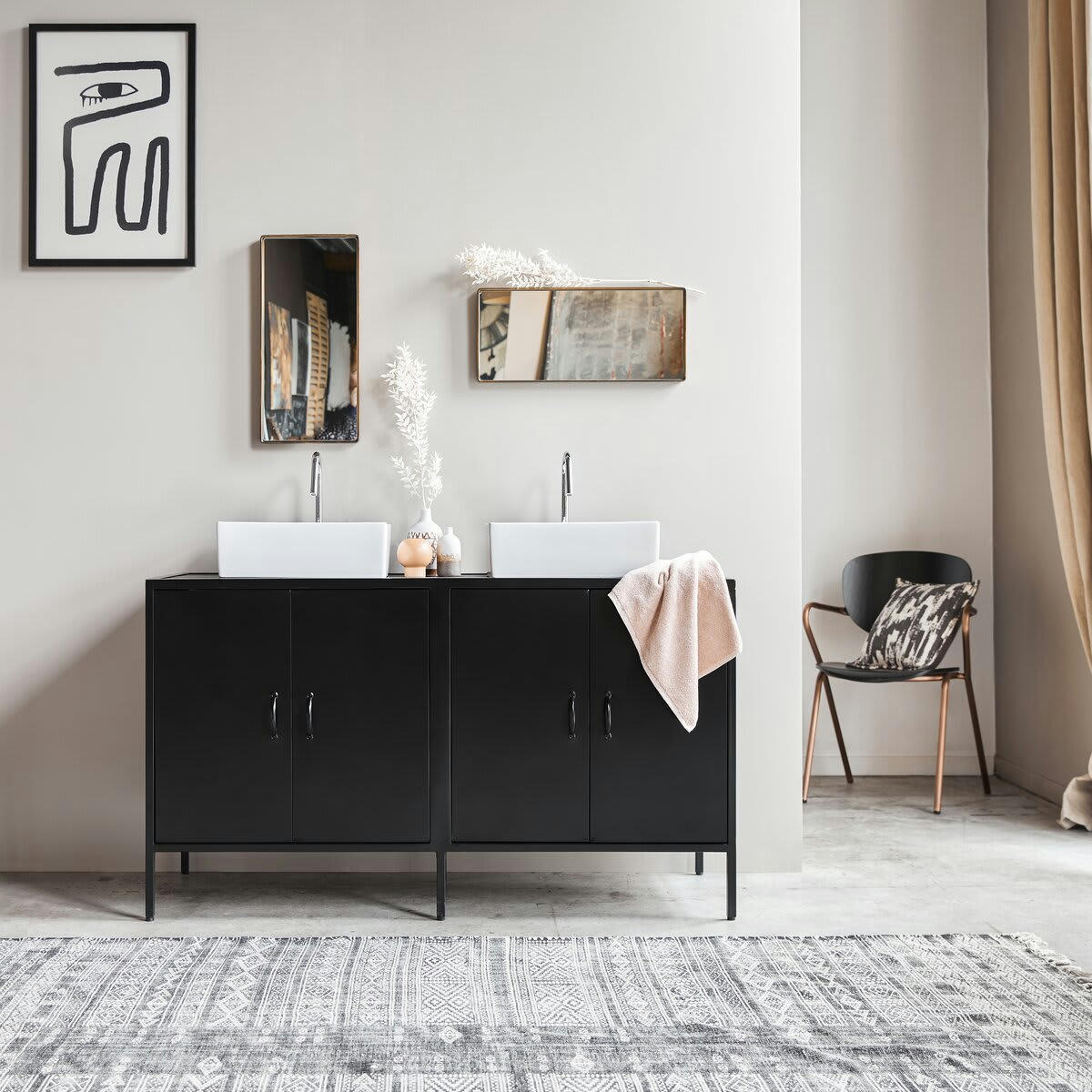 ARSÈNE - Meuble sous vasque en manguier massif et métal 140 cm