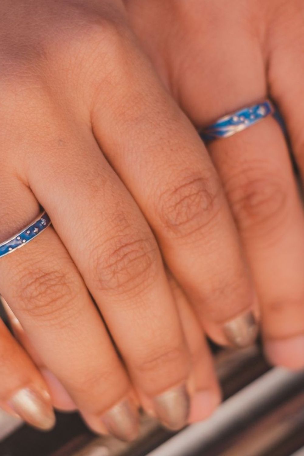 The Colourful Aura Silver Blue Star Couple Spacer Adjustable Promise Ring Set