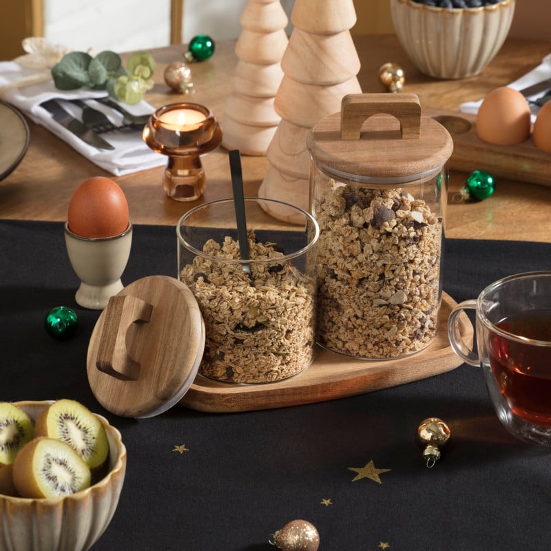 Voorraadpot met acacia deksel - &Oslash;10x14 cm