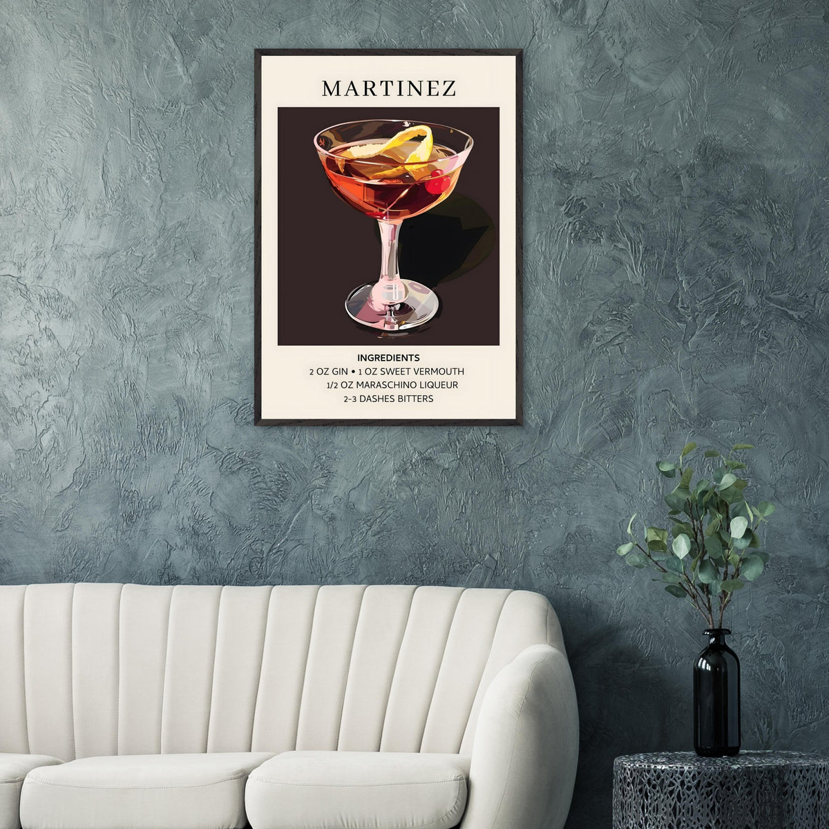Artfulprints Poster Martinez cocktail - Ingrediënten  - 70x100 cm - Zwart