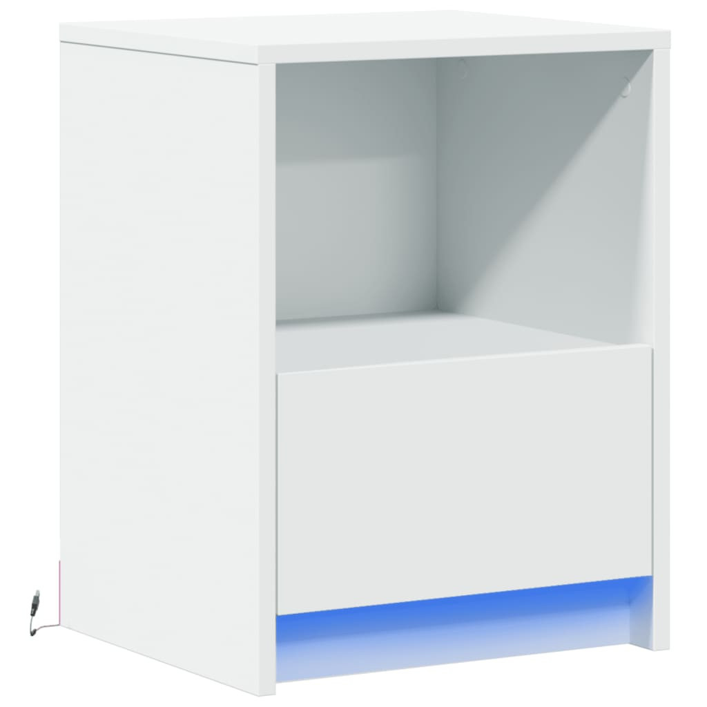 Szafka Nocna Stolik Komoda Biała z Szufladą z LED Do Sypialni 38x34x50 cm