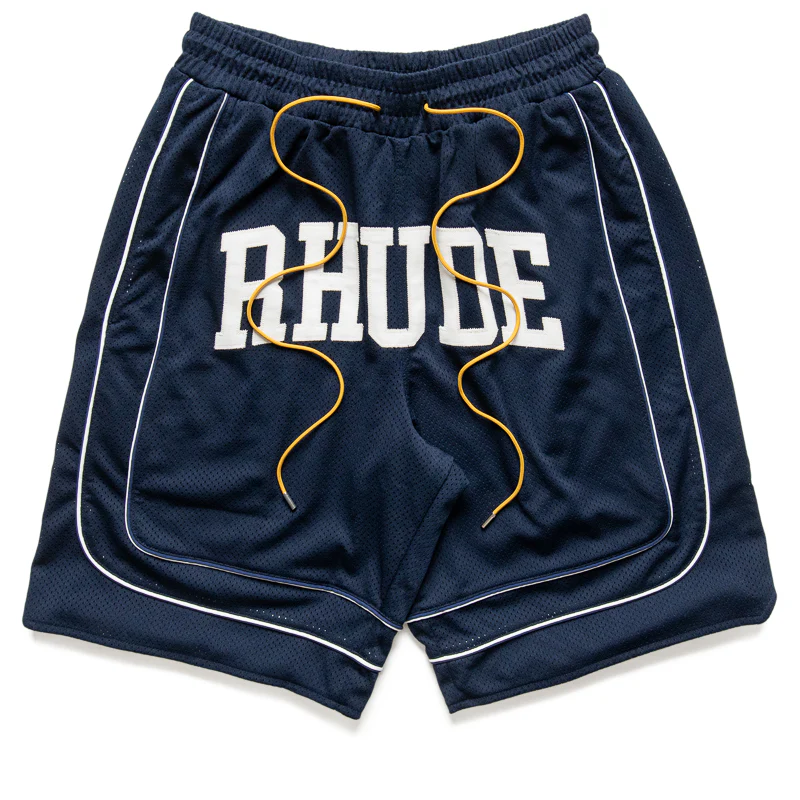 Rhude Baggy Collegiate Logo Short - Navy/Cream
