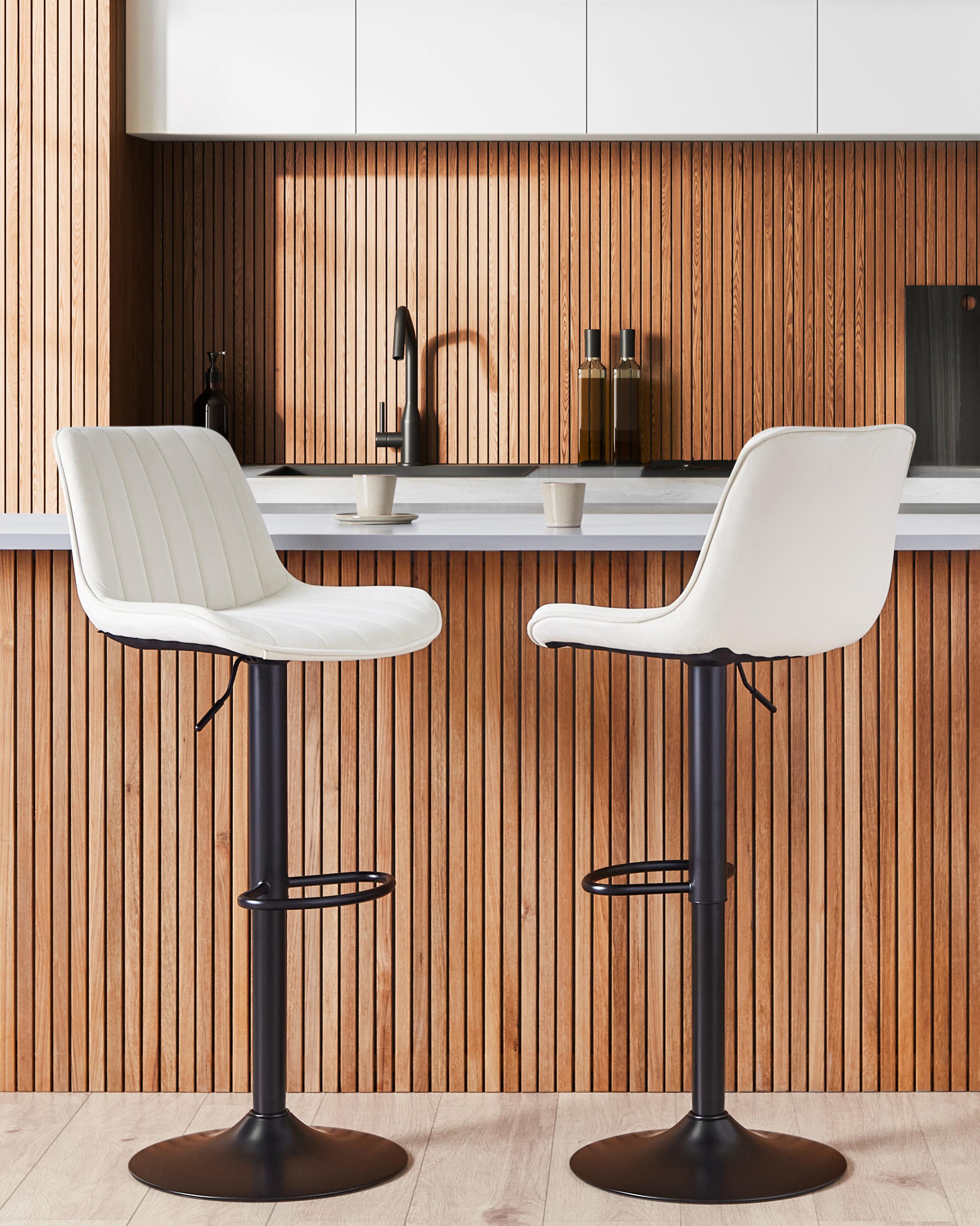 Set of 2 Bar Chairs DUBROVNIK Velvet Swivel Light Beige