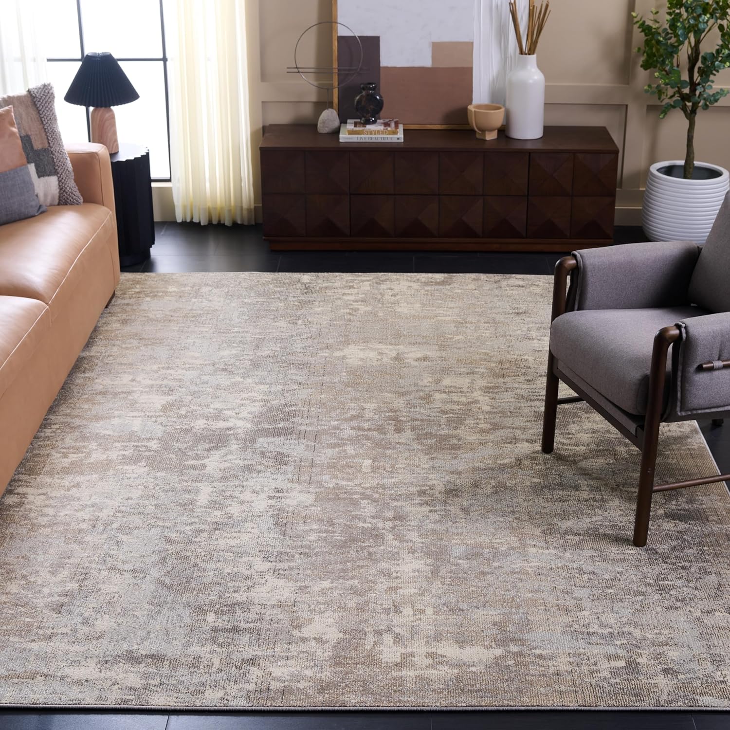 SAFAVIEH Madison Collection 9' x 12' GreyBeige MAD471G Modern Abstract Non-Shedding Living Room Bedroom Area Rug