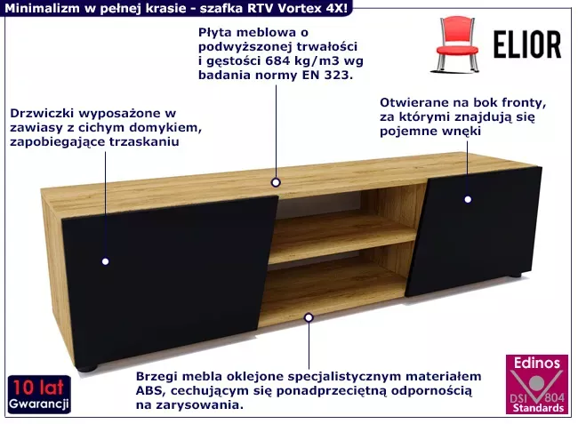 Nowoczesna szafka pod telewizor dąb craft   czarny - Zevro