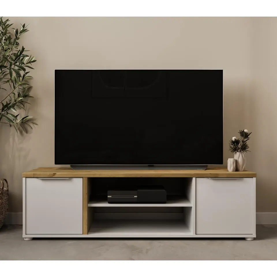 CALICOSY - Tv-meubel met 2 nissen ACCESS - Eikenhout - 39,1x134,8x39,6 cm