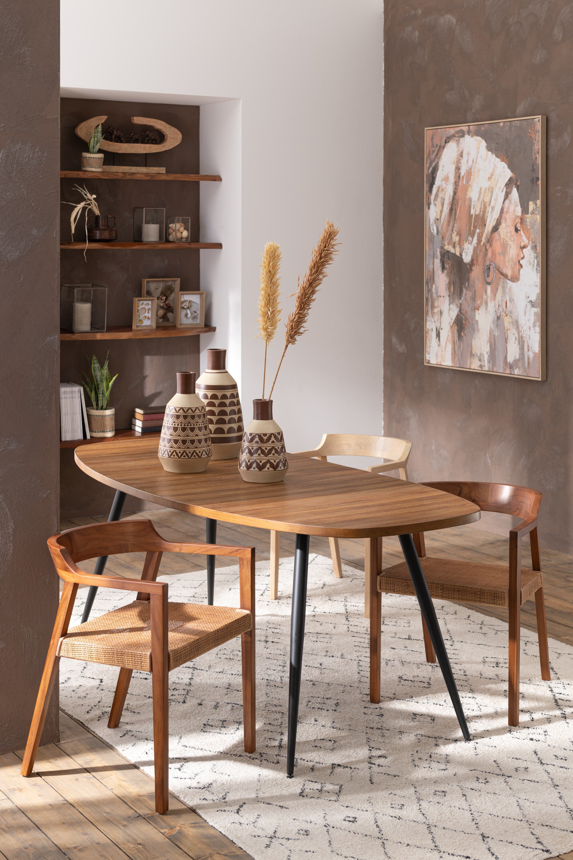 J-Line droogbloemen Oogst - rotin pluim - naturel - 2 stuks