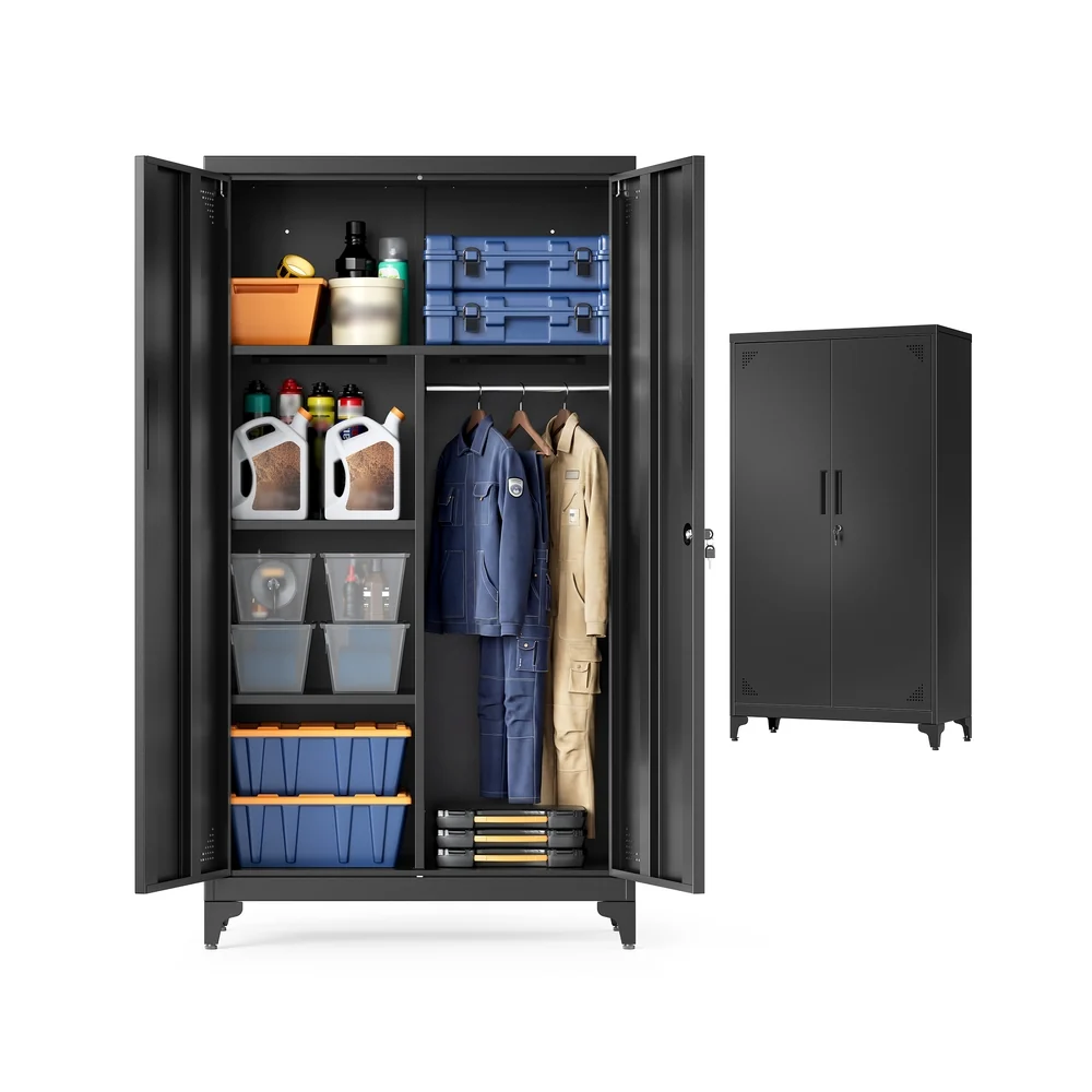Armoire de Rangement Multifonction Métallique avec Barre de Cintre et Verrou