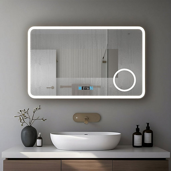 Miroir LED antibuée 100x60 avec zone grossissante X3 température de couleur réglable SANILAND