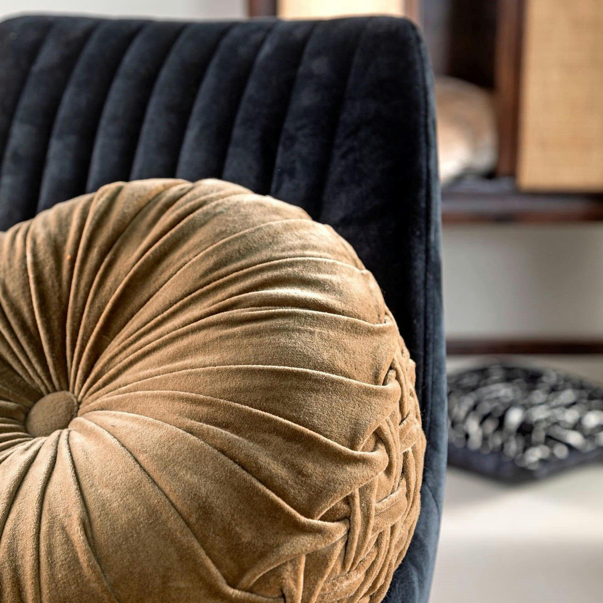 KAJA - Coussin rond marron en velours 40 cm uni