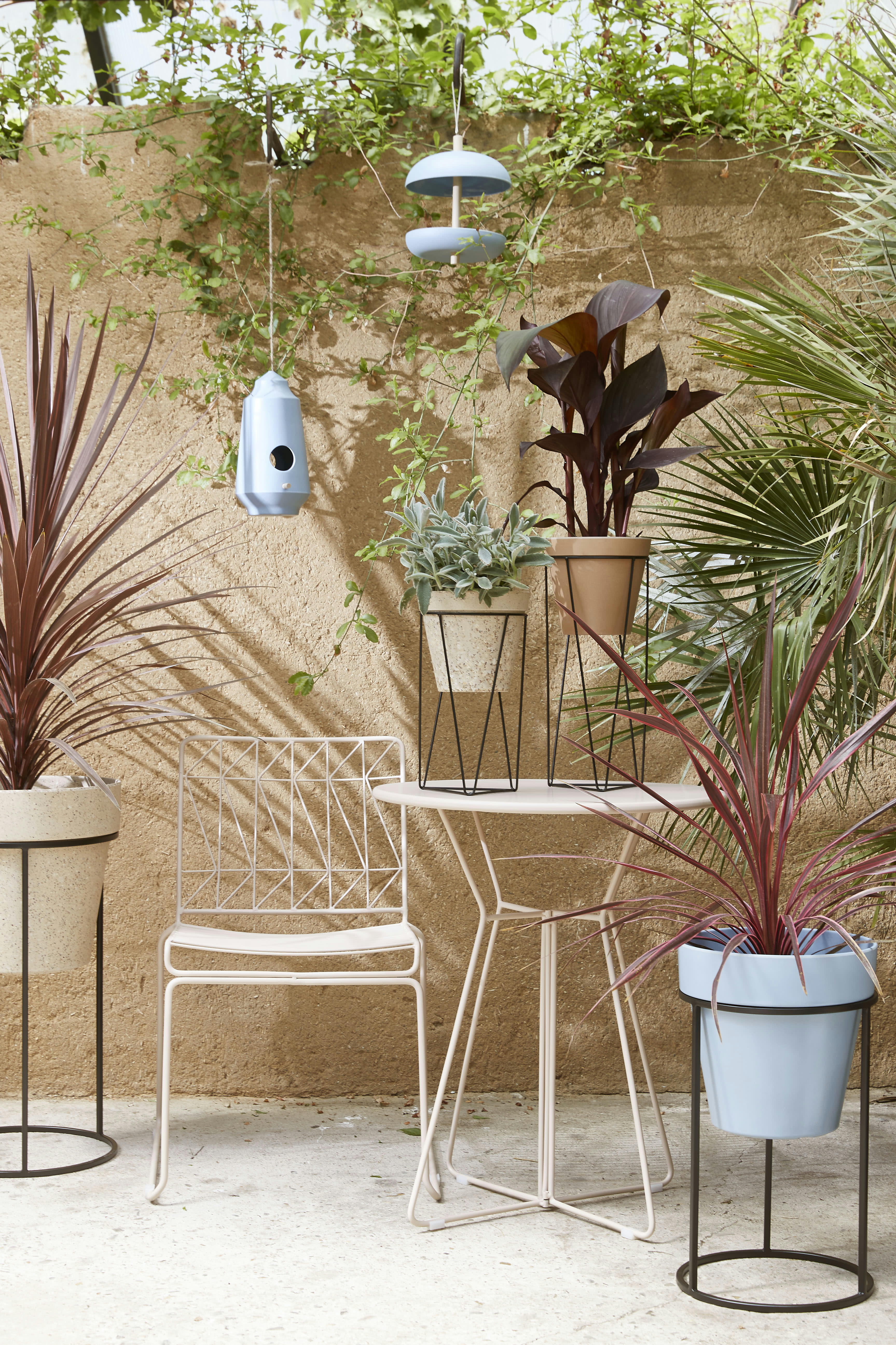 ORION - Cache-pot d'exterieur en fibres végétales bleu clair H34