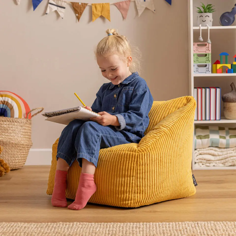 Set van 2 icon Kinderzitzakken Morgan - Corduroy Zitzak met Vulling - Geel