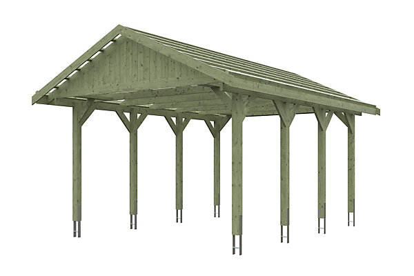 Carport SKAN HOLZ Wallgau 430 x 600 cm, imprégné vert, avec lattis