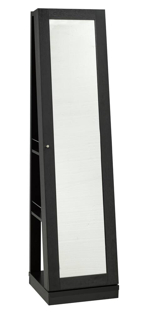 Brassex 3-Tier Freestanding Jewelry Storage Cabinet with Mirror, Black