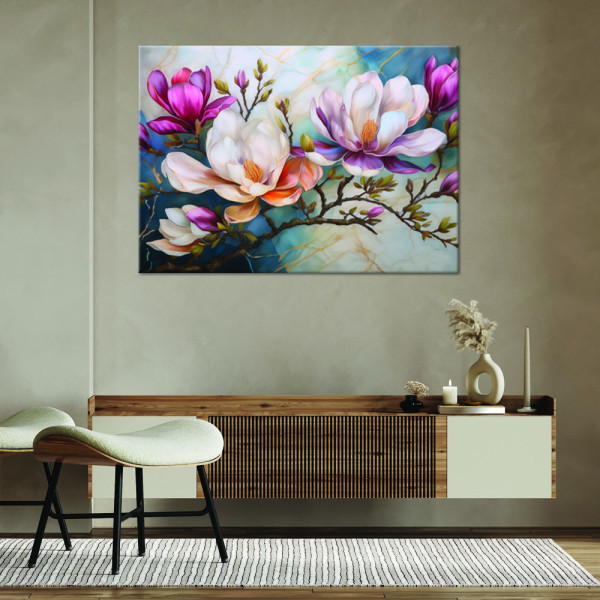 Feeby Obraz na płótnie, Magnolie Kolorowe Kwiaty Marmur 60x40