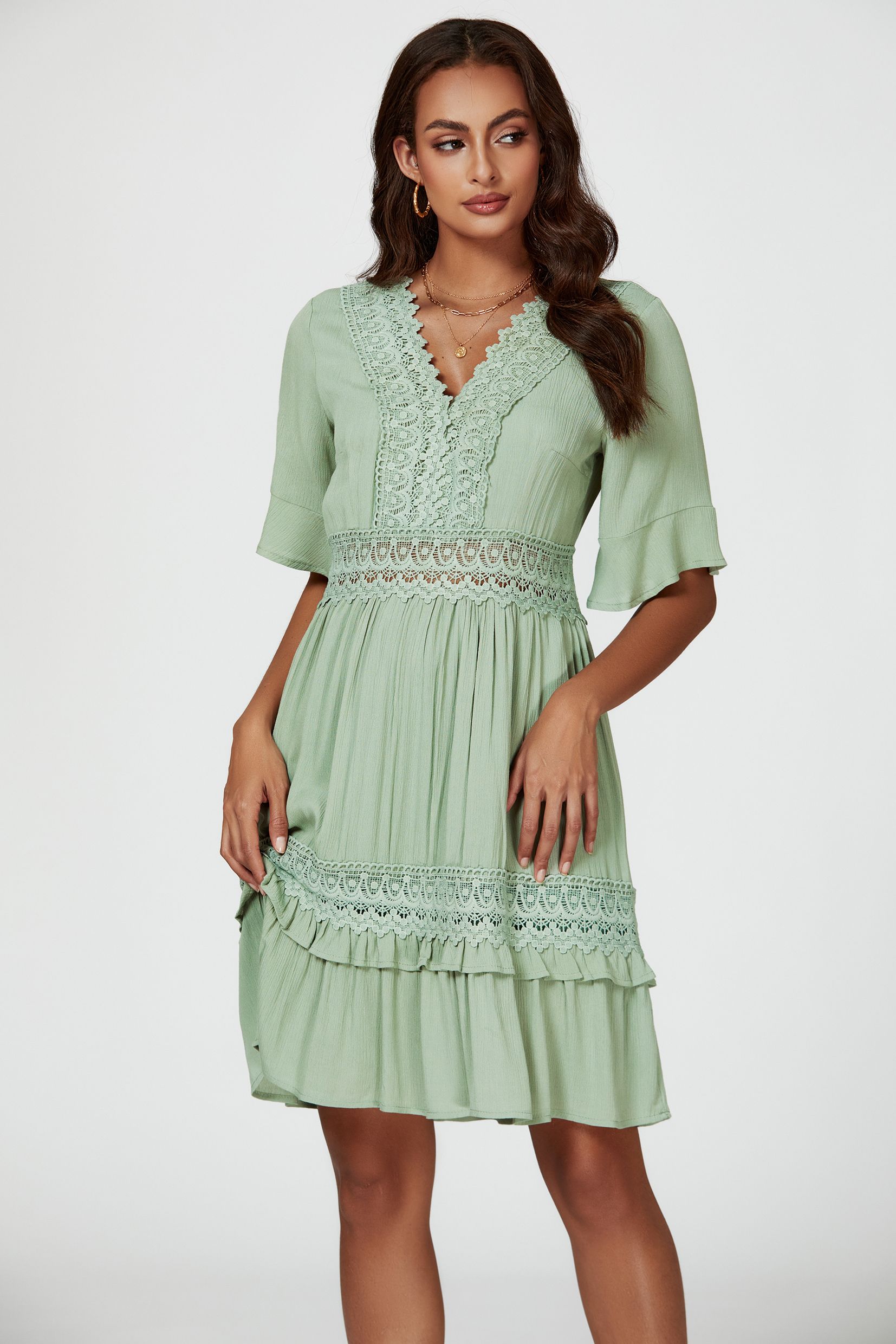 FS Collection V Neck Lace Mini Dress