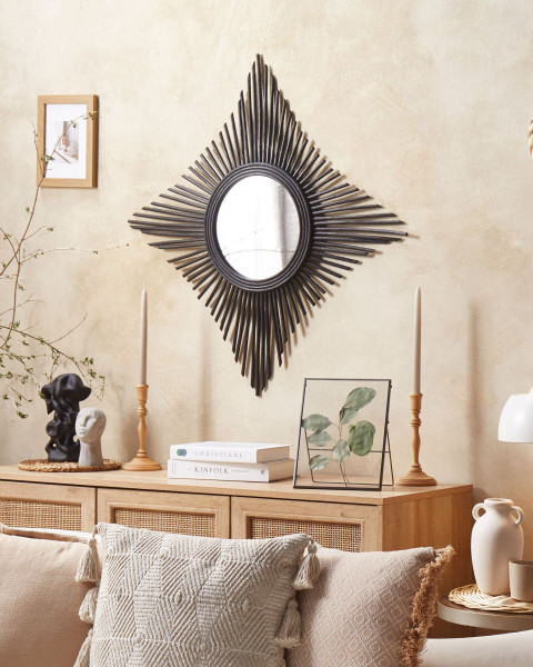Lustro ścienne kształt rombu rattan 60 x 60 czarne