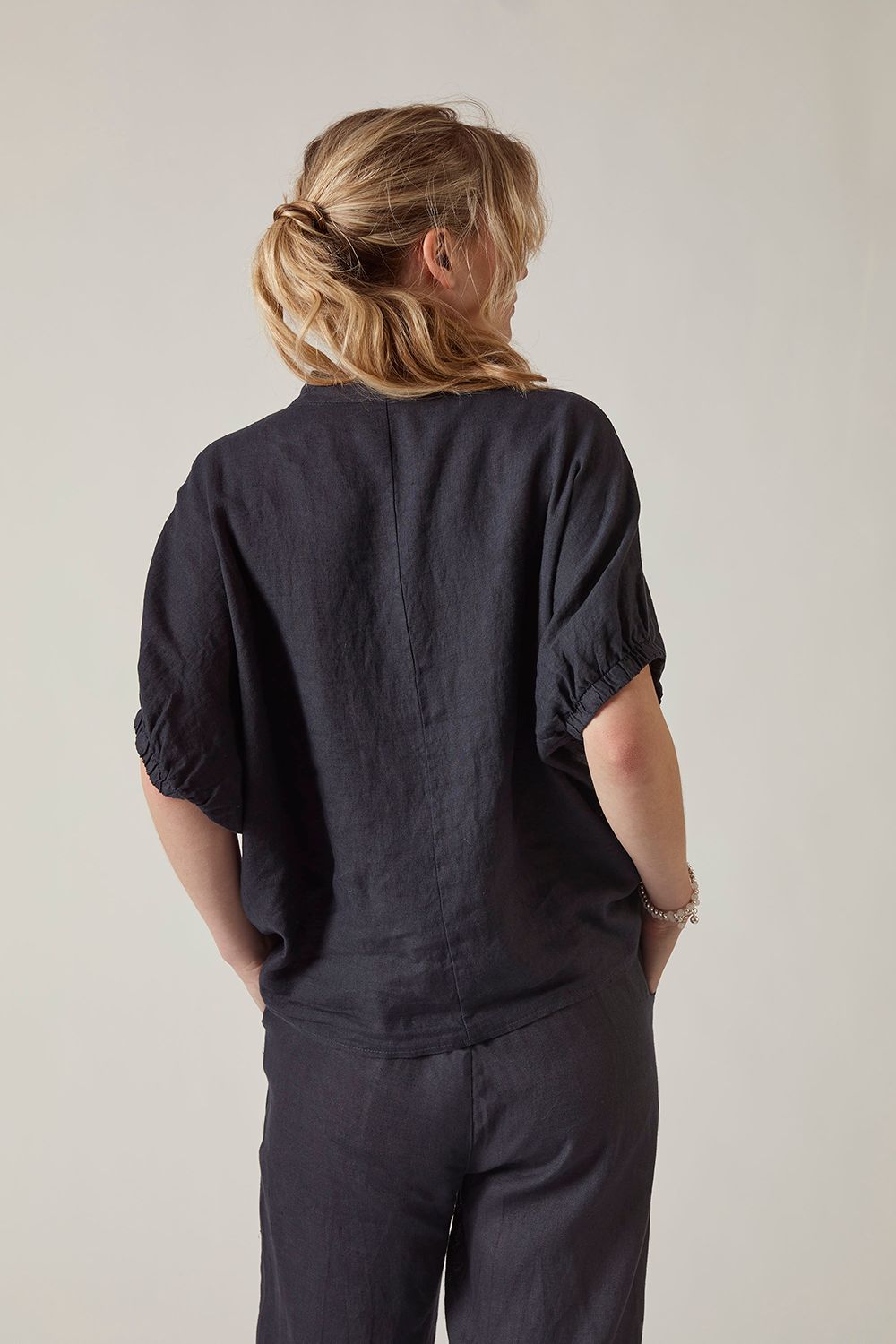 James Lakeland Relaxed Navy Linen Blouse