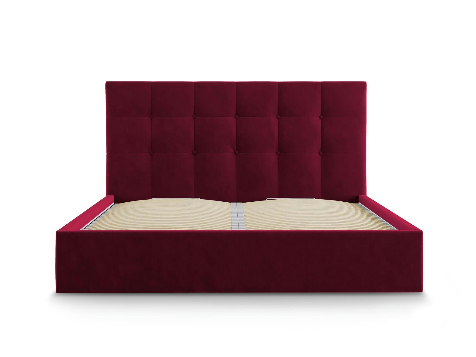 PHAEDRA - Lit coffre avec tête de lit 160x200 cm en velours rouge foncé